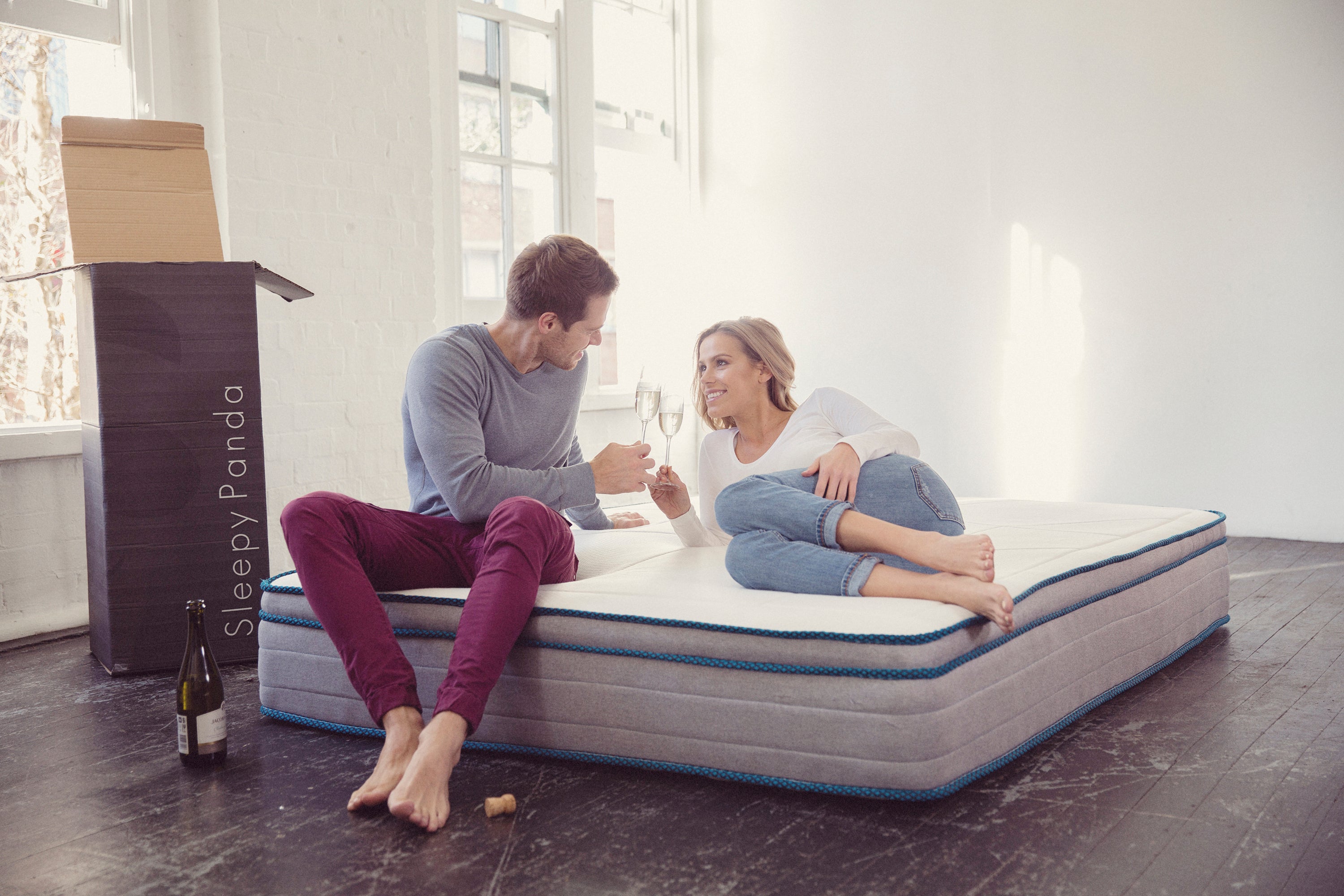 Sleepy Panda Mattress 5 Zone Pocket Spring EuroTop Medium Firm 30cm Thickness - Single - White Grey Blue