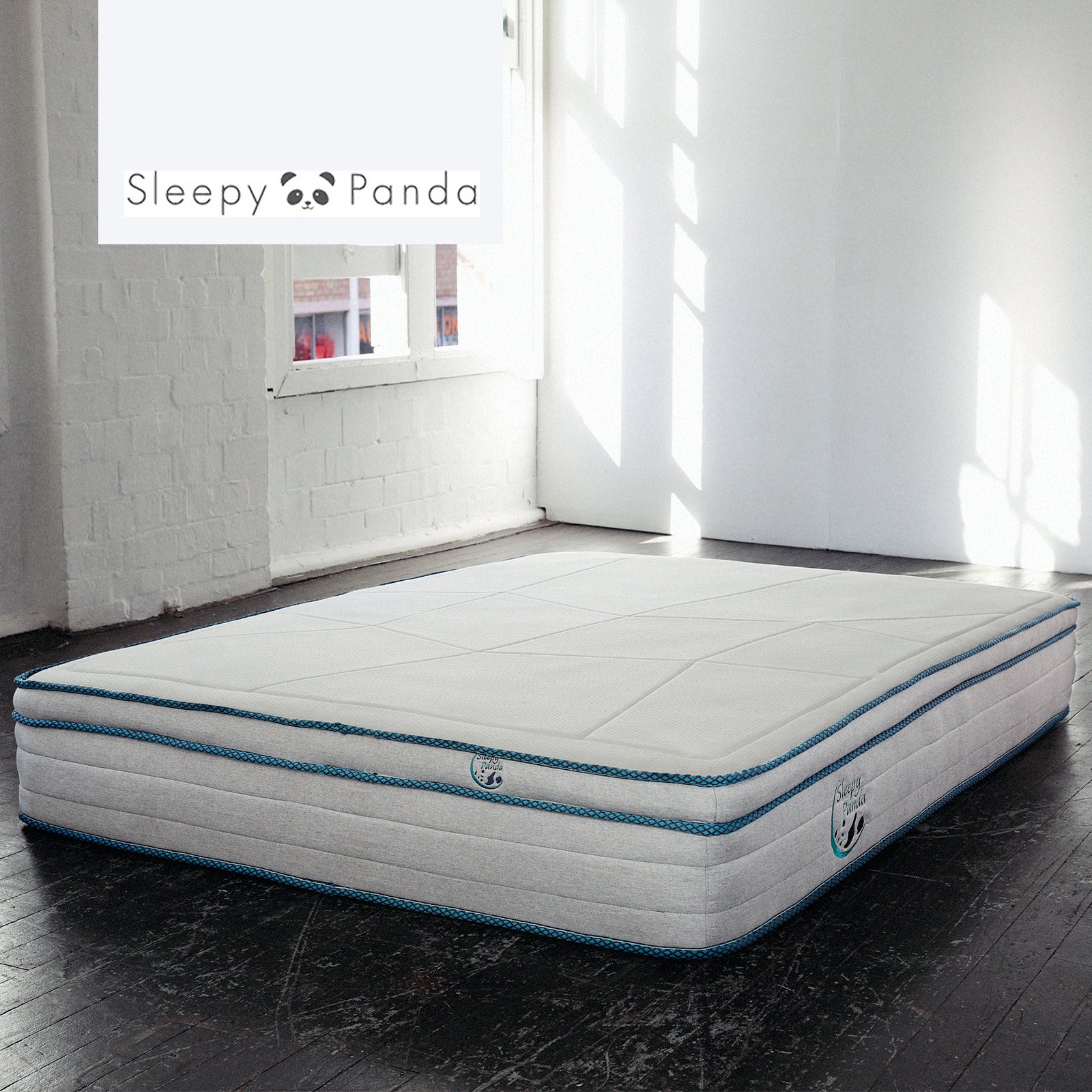 Sleepy Panda Mattress 5 Zone Pocket Spring EuroTop Medium Firm 30cm Thickness - King Single - White Grey Blue