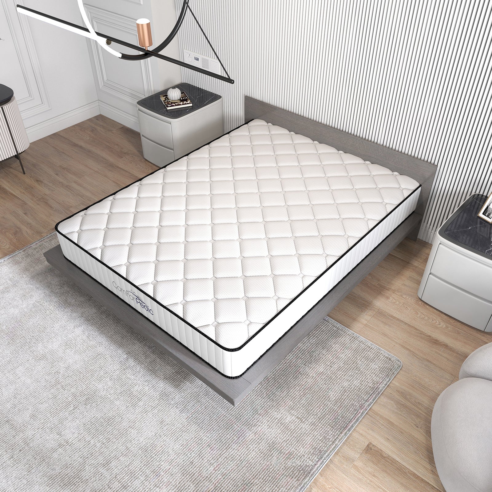 Comforpedic Mattress 5 Zone Medium Support Foam Bonnell Spring 21CM - Single - White Black