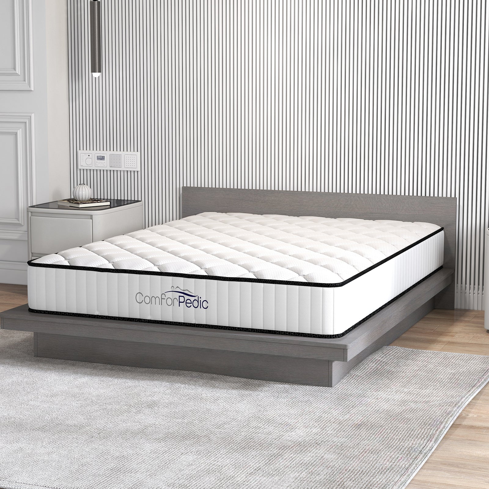 Comforpedic Mattress 5 Zone Medium Support Foam Bonnell Spring 21CM - Double - White Black
