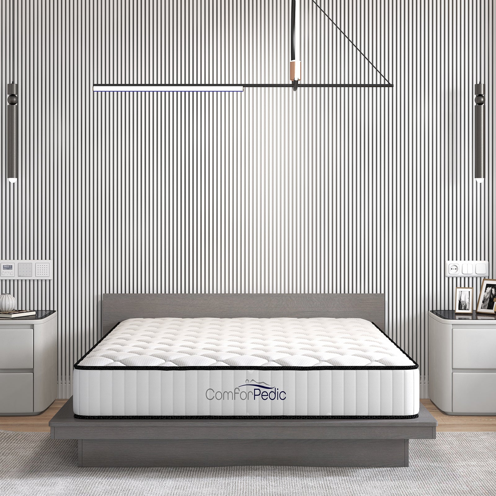 Comforpedic Mattress 5 Zone Medium Support Foam Bonnell Spring 21CM - Queen - White Black