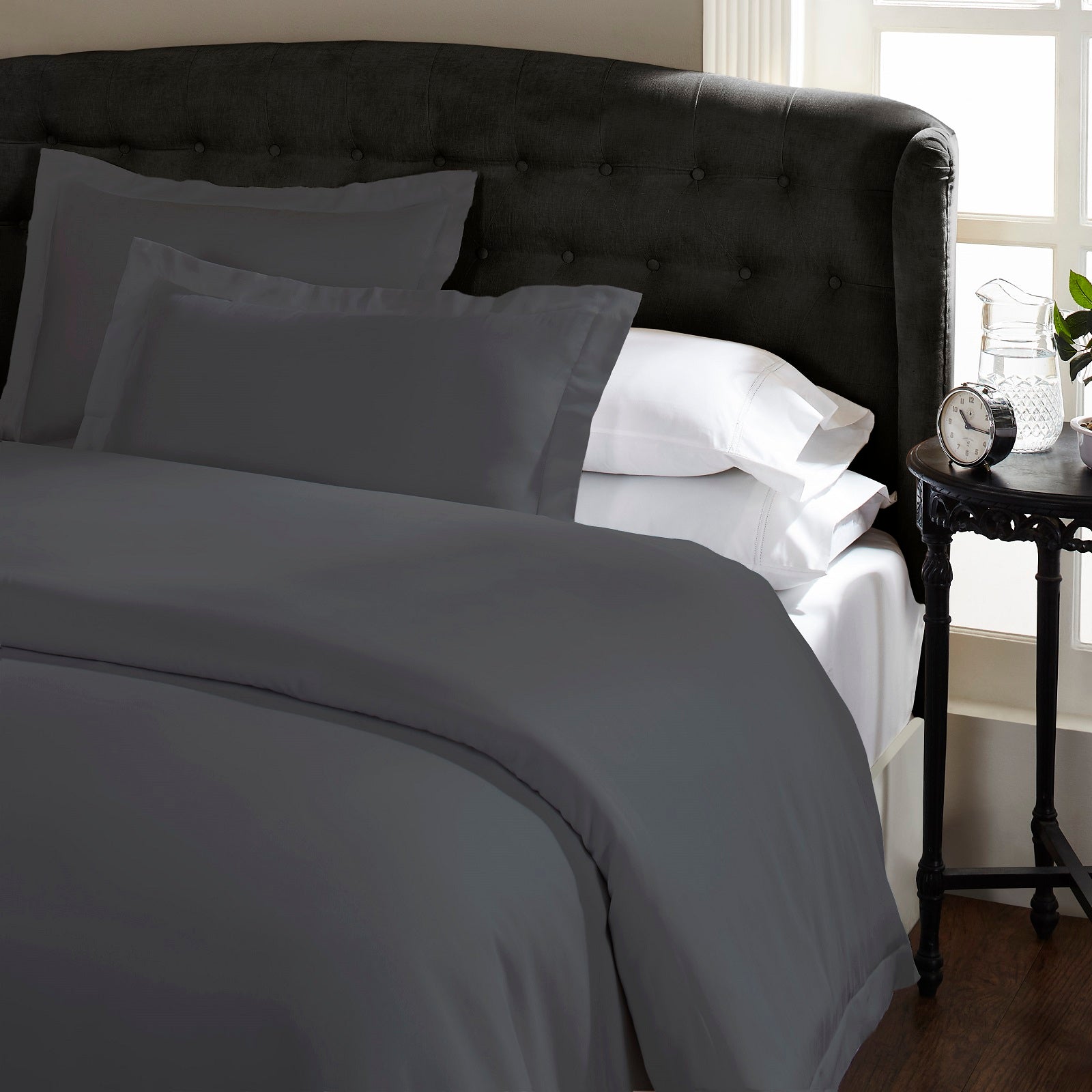 Ddecor Home 1000 Thread Count Quilt Cover Set Cotton Blend Classic Hotel Style - Queen - Charcoal
