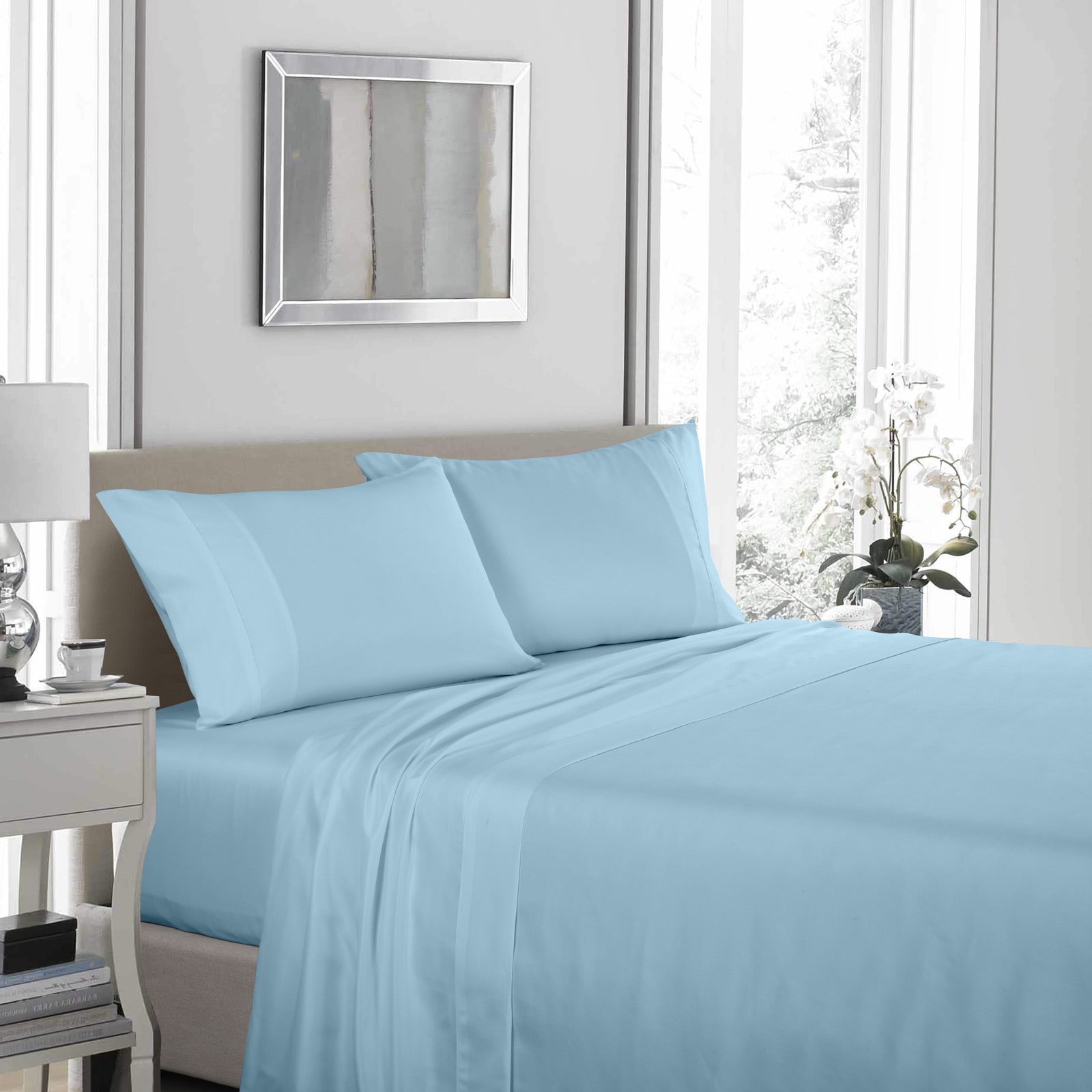 Royal Comfort 1200 Thread Count Sheet Set 4 Piece Ultra Soft Satin Weave Finish - Double - Sky Blue