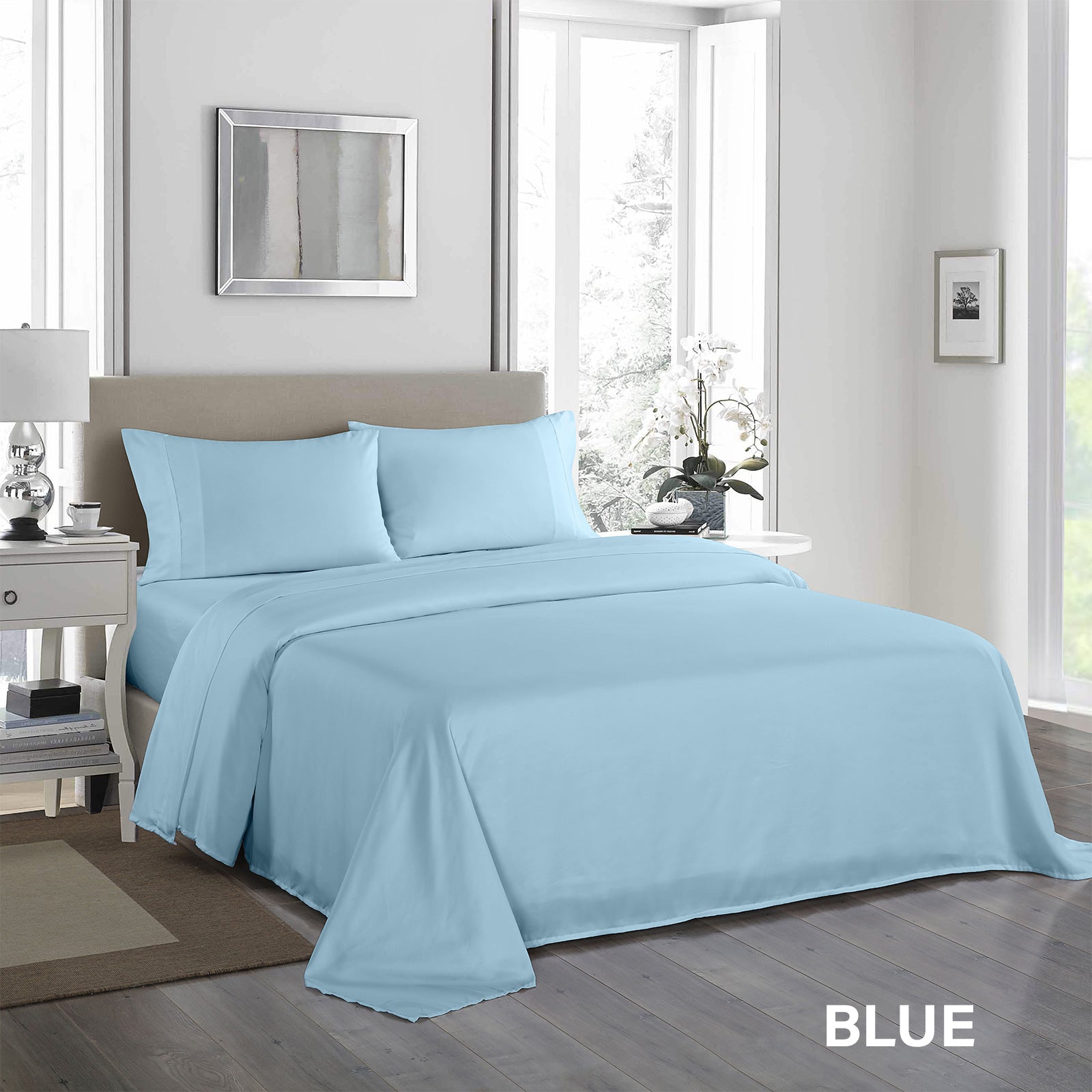 Royal Comfort 1200 Thread Count Sheet Set 4 Piece Ultra Soft Satin Weave Finish - Double - Sky Blue