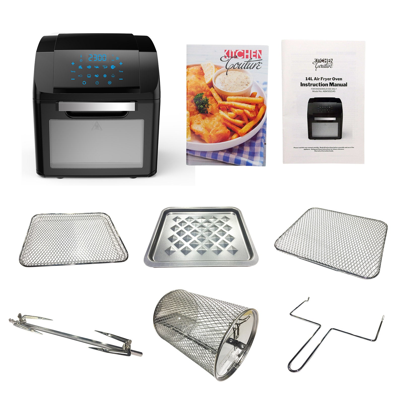 Kitchen Couture Air Fryer 14 Litre Multifunctional Digital Display Black Black 14 Litre