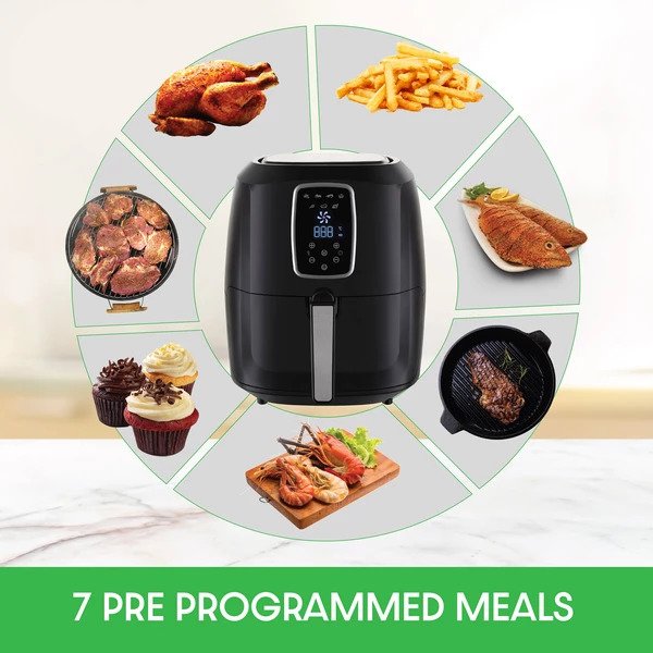 Digital Air Fryer 7L Black LED Display Kitchen Couture Healthy Oil Free Cooking Black