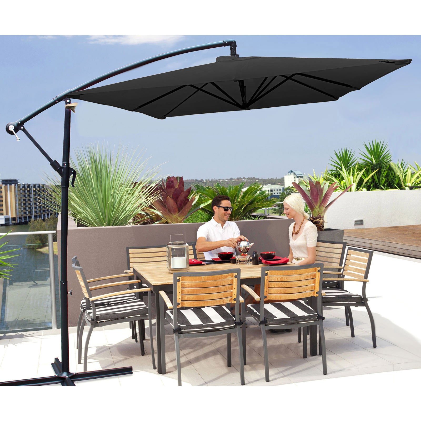 Milano 2.2M Outdoor Umbrella Cantilever Garden Deck Patio Shade Water-Resistant - Charcoal