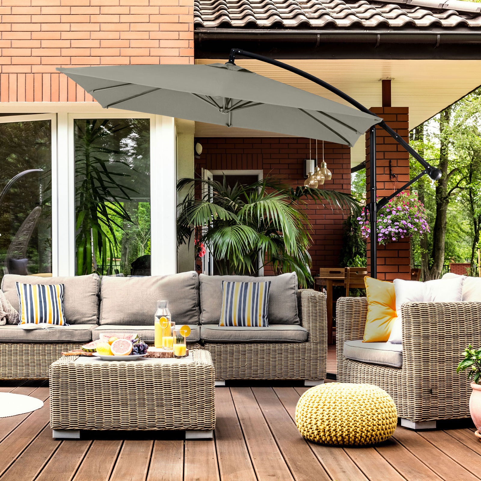 Milano 2.2M Outdoor Umbrella Cantilever Garden Deck Patio Shade Water-Resistant - Grey