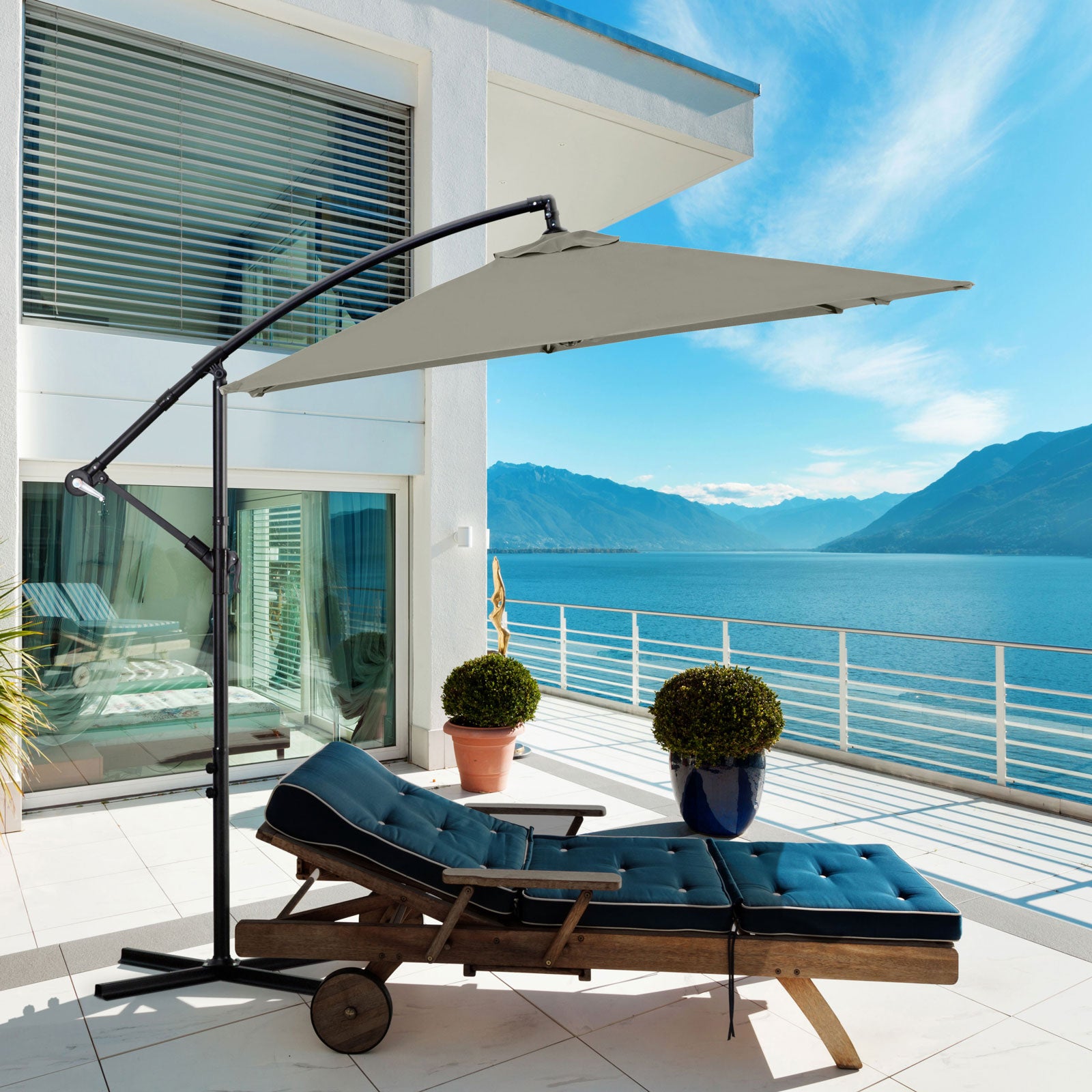 Milano 2.2M Outdoor Umbrella Cantilever Garden Deck Patio Shade Water-Resistant - Grey