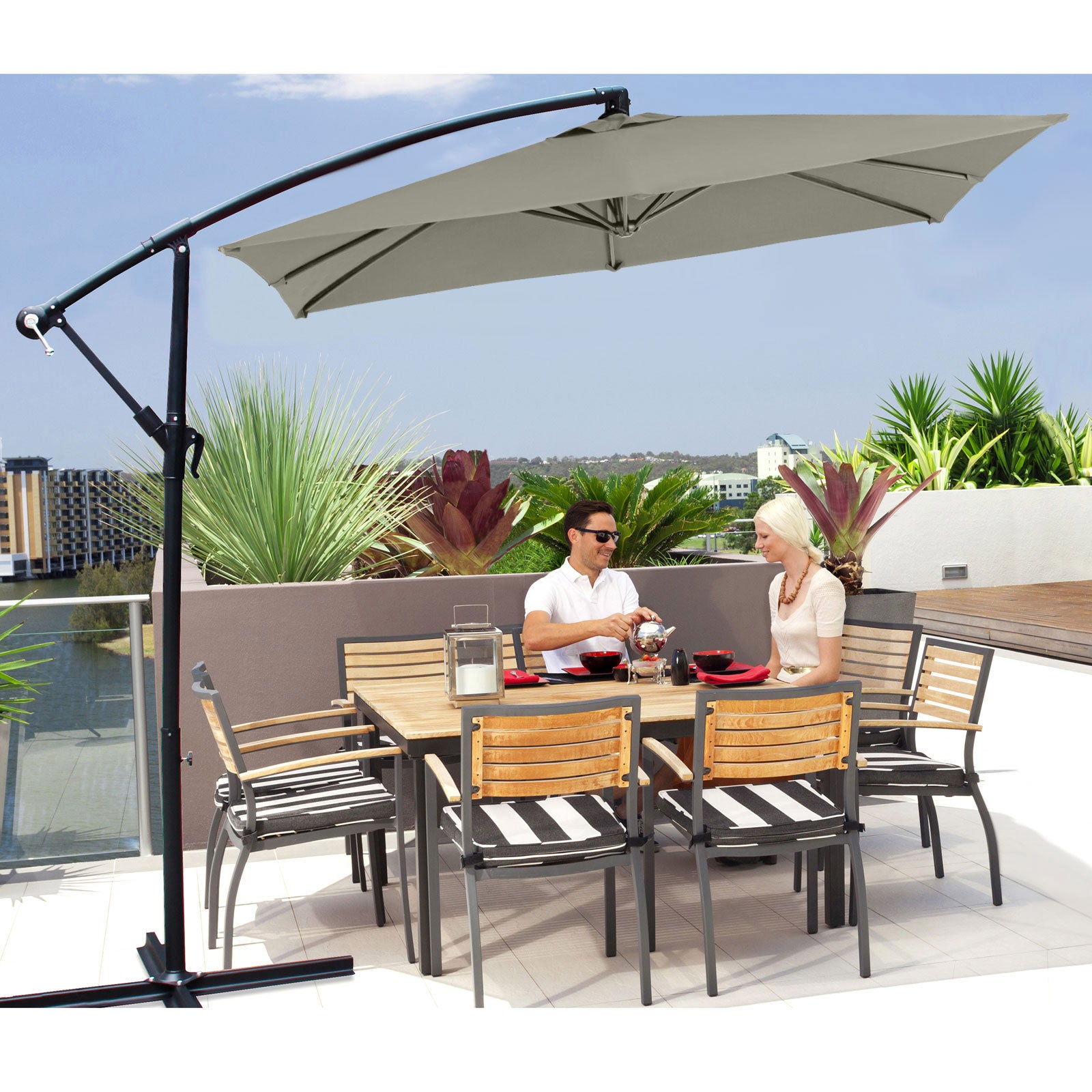 Milano 2.2M Outdoor Umbrella Cantilever Garden Deck Patio Shade Water-Resistant - Grey