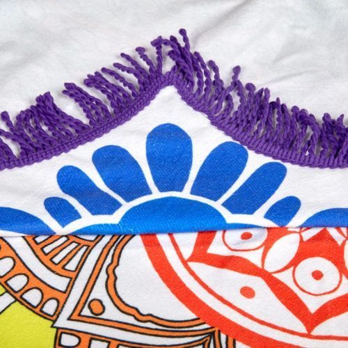 Milano Round Beach Towel with Tassels Print 140 cm 350 GSM Microfibre Blanket - Lotus Flower