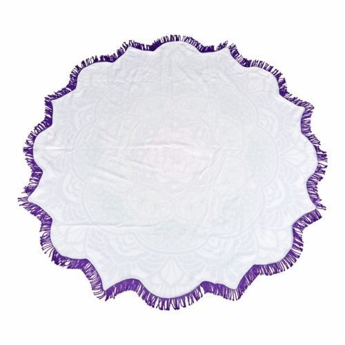 Milano Round Beach Towel with Tassels Print 140 cm 350 GSM Microfibre Blanket - Lotus Flower