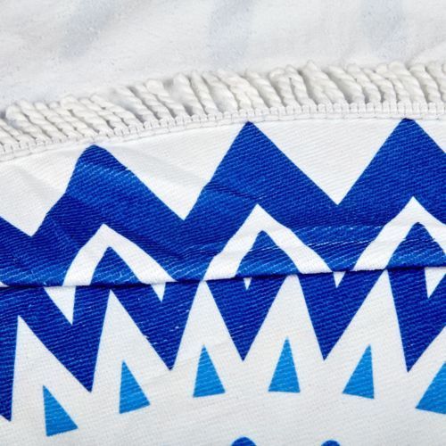 Milano Round Beach Towel with Tassels Print 140 cm 350 GSM Microfibre Blanket - Carillo