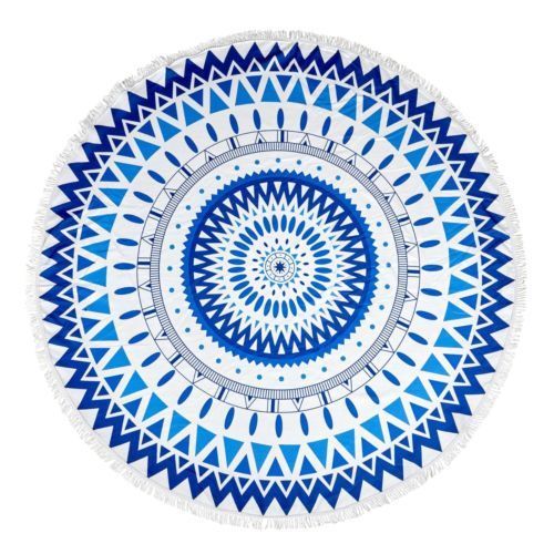 Milano Round Beach Towel with Tassels Print 140 cm 350 GSM Microfibre Blanket - Carillo