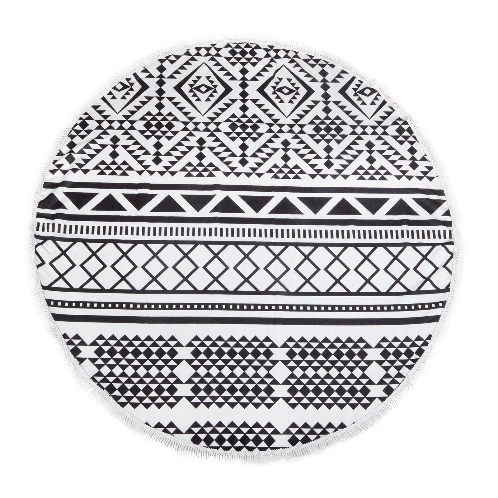Milano Round Beach Towel with Tassels Print 140 cm 350 GSM Microfibre Blanket - Aztec