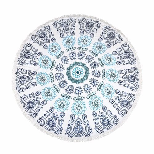 Milano Round Beach Towel with Tassels Print 140 cm 350 GSM Microfibre Blanket - Boho