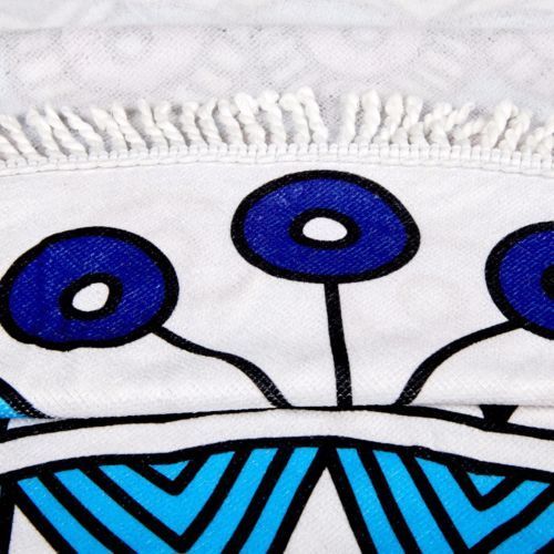 Milano Round Beach Towel with Tassels Print 140 cm 350 GSM Microfibre Blanket - Eurelia