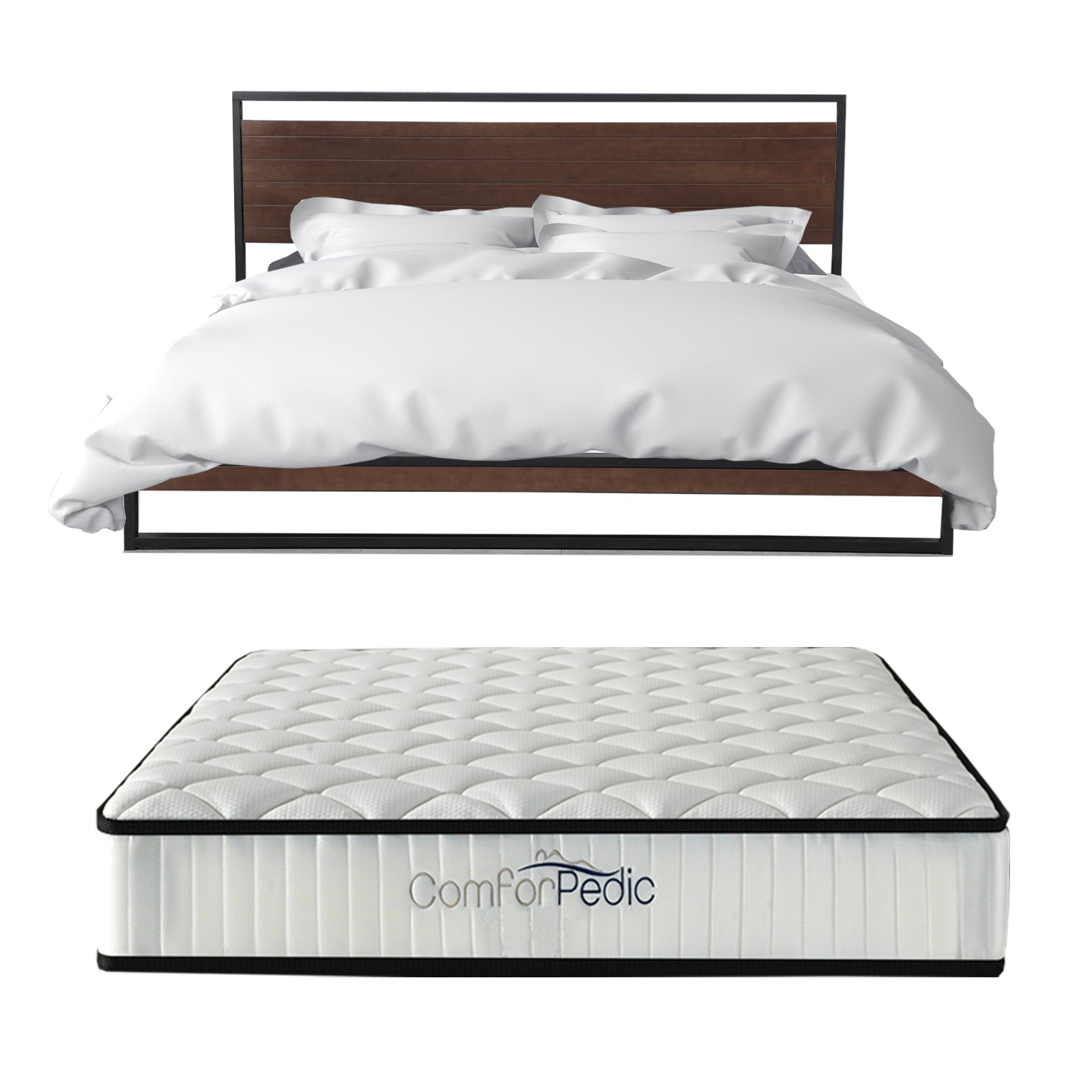 Azure Wood Bed Frame With Comforpedic Mattress Package Deal Bedroom Set - Queen - White Brown