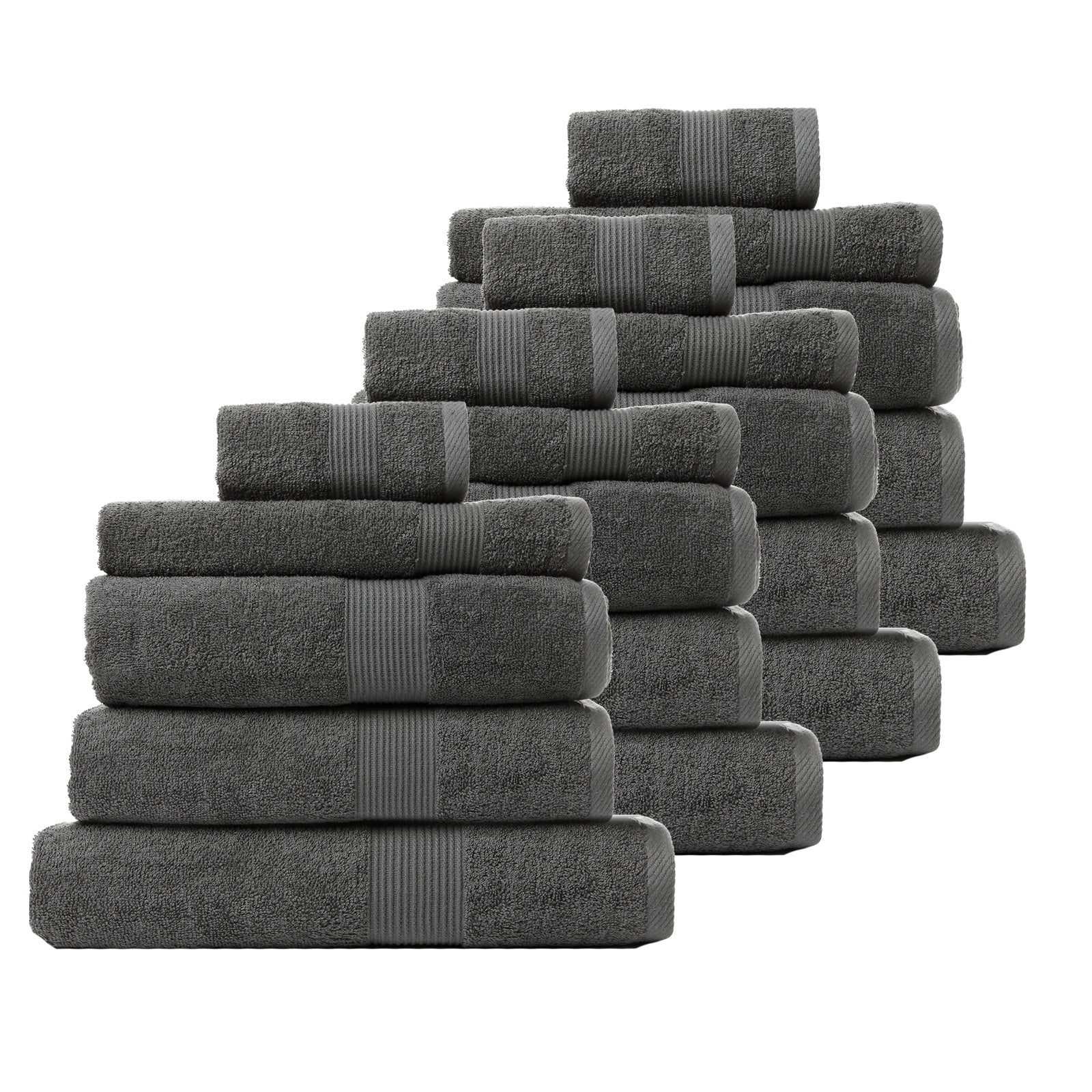 Royal Comfort 20 Piece Cotton Bamboo Towel Bundle Set 450GSM Luxurious Absorbent - Granite