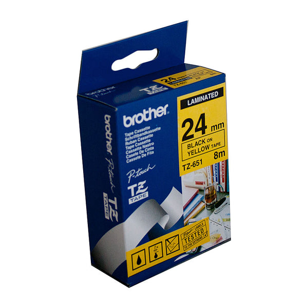 BROTHER TZe651 Labelling Tape 24mm Black on Yellow TZE Tape