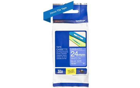 BROTHER 1PK 100% Compatible for Brother P-Touch TZe 555 White on Blue TZE Tape Label, Length 8m (26.2ft) Width: 24mm (1 inch) Good for hot and cold environments