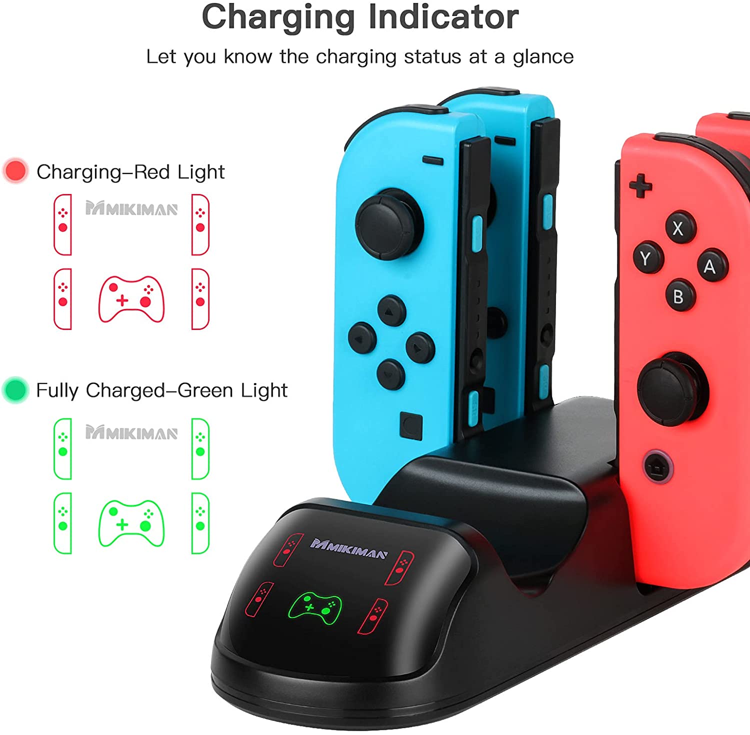 5 in 1 Controller Charger Dock for Nintendo Switch Joy-Cons and Pro Controller with LED Indicator and Type-C Charging Cable