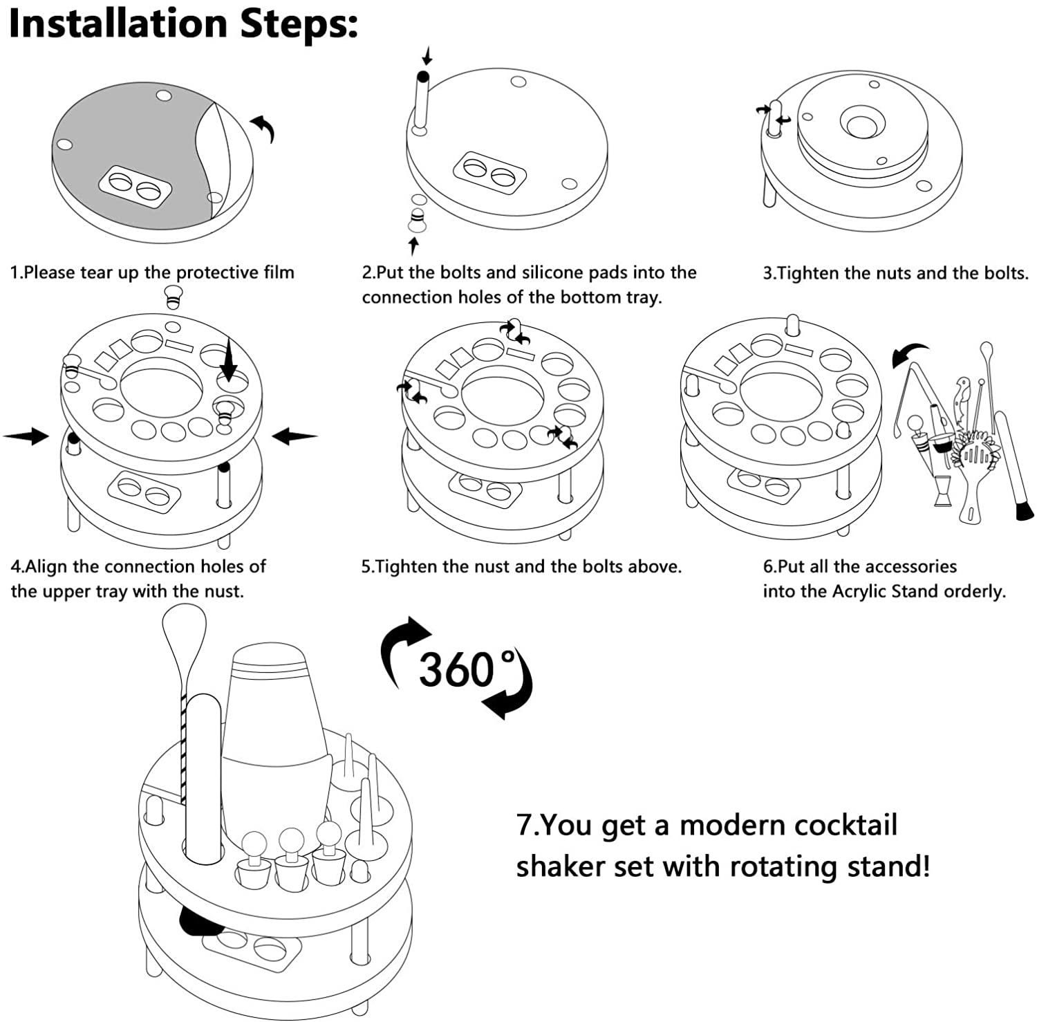19 Pieces Cocktail Shaker Set Bartender Kit with Rotating 360 Display Stand and Professional Bar Set Tools