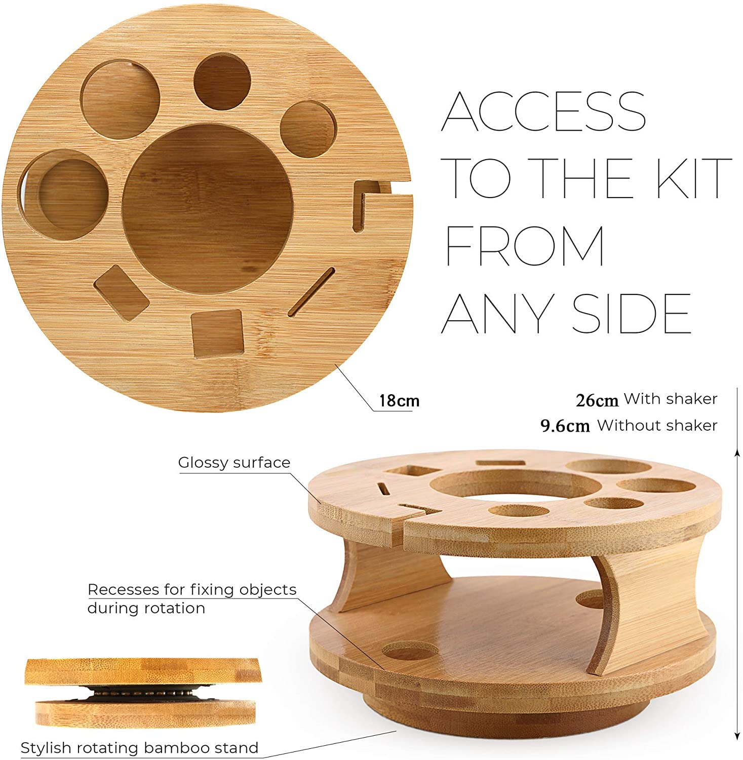 Cocktail Shaker Set Bartender Kit with Rotating Bamboo and 10-Piece Stainless Steel Bar Tool Set