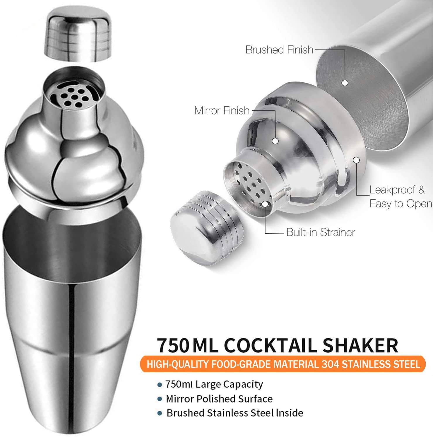 Cocktail Shaker Set Bartender Kit with Rotating Bamboo and 10-Piece Stainless Steel Bar Tool Set