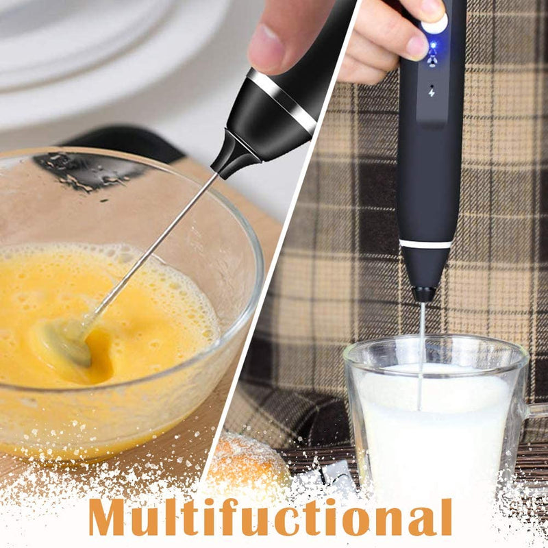 Black & Silver - Rechargeable Electric Milk Frother Handheld (3 Speeds)