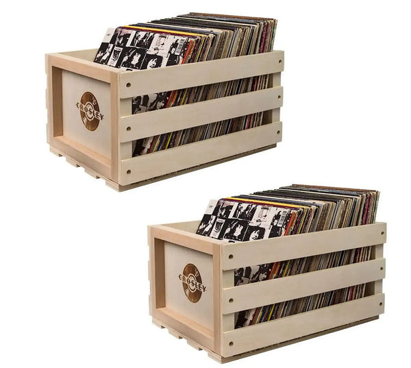 Twin Pack Crosley Vinyl LP Record Storage Crate Natural Wood
