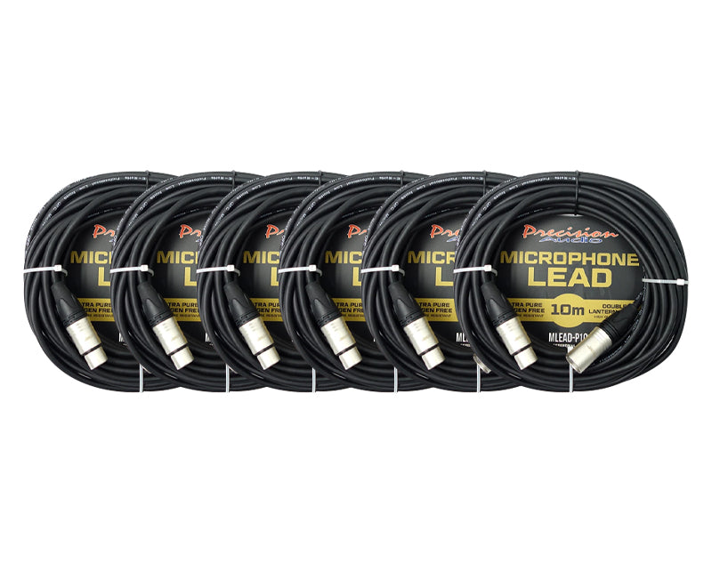 Precision Audio 5 Pack XLR To XLR Studio Stage Microphone Lead 10m Silver MLEADP10