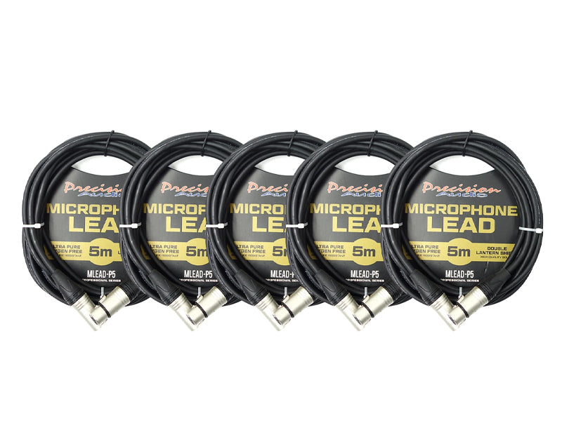 Precision Audio 5 Pack XLR To XLR Studio Stage Microphone Lead 5m MLEADP5