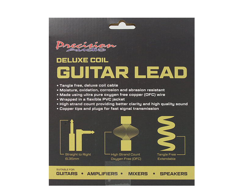 Precision Audio 5 Pack 1/4" To 1/4" 6.35mm Deluxe Coil Studio Guitar Lead Straight to Straight GLEADC10 10m