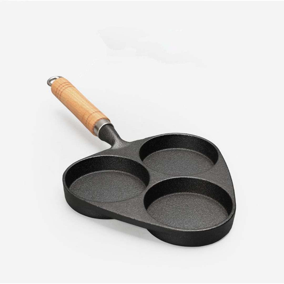 SOGA 3 Mold Cast Iron Breakfast Fried Egg Pancake Omelette Fry Pan