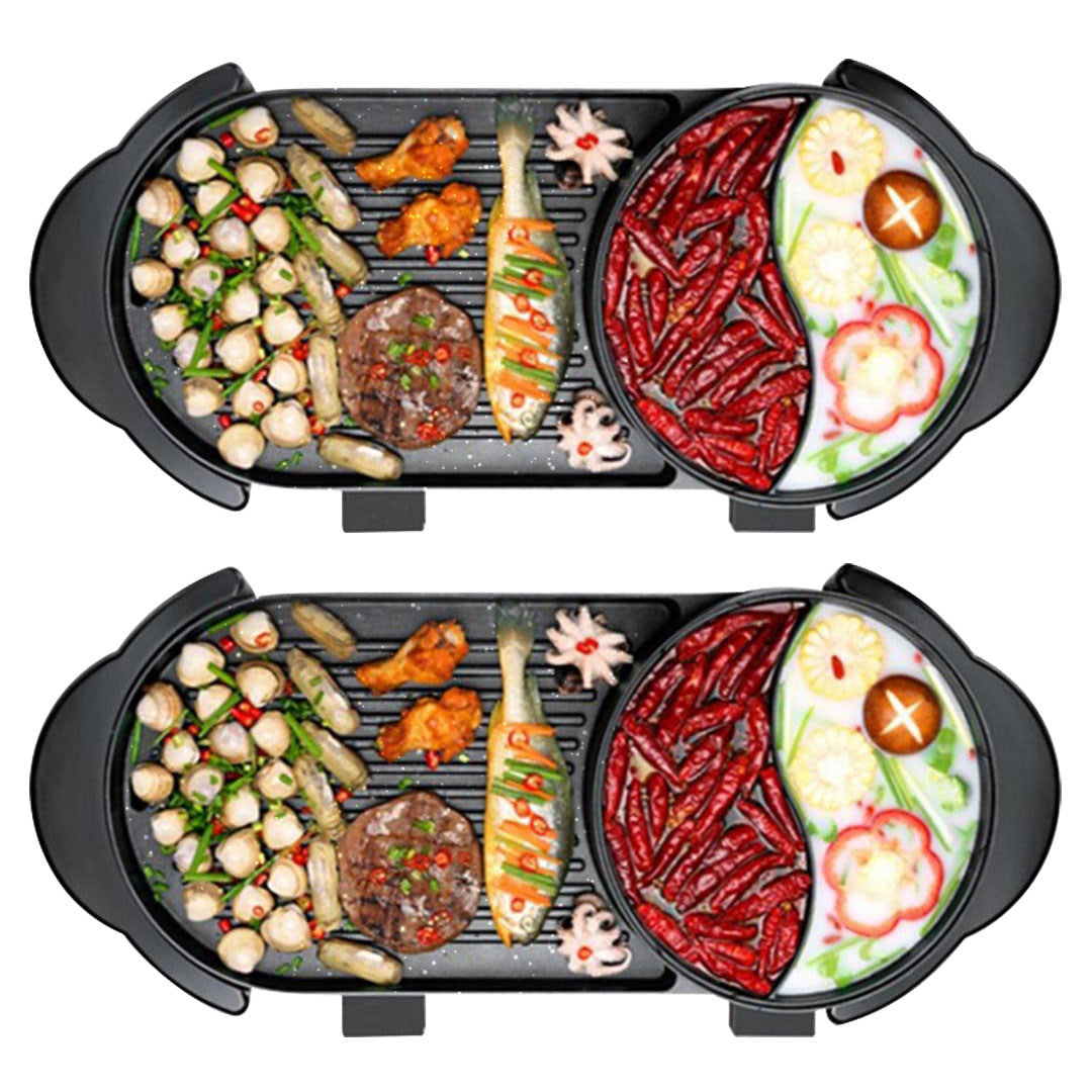 SOGA 2X 2 in 1 Electric Non-Stick BBQ Teppanyaki Grill Plate Steamboat Hotpot 2-8 Person