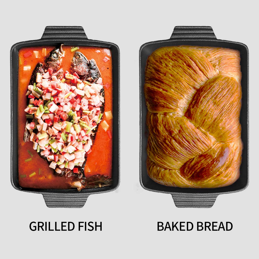 SOGA 2X 33cm Cast Iron Rectangle Bread Cake Baking Dish Lasagna Roasting Pan