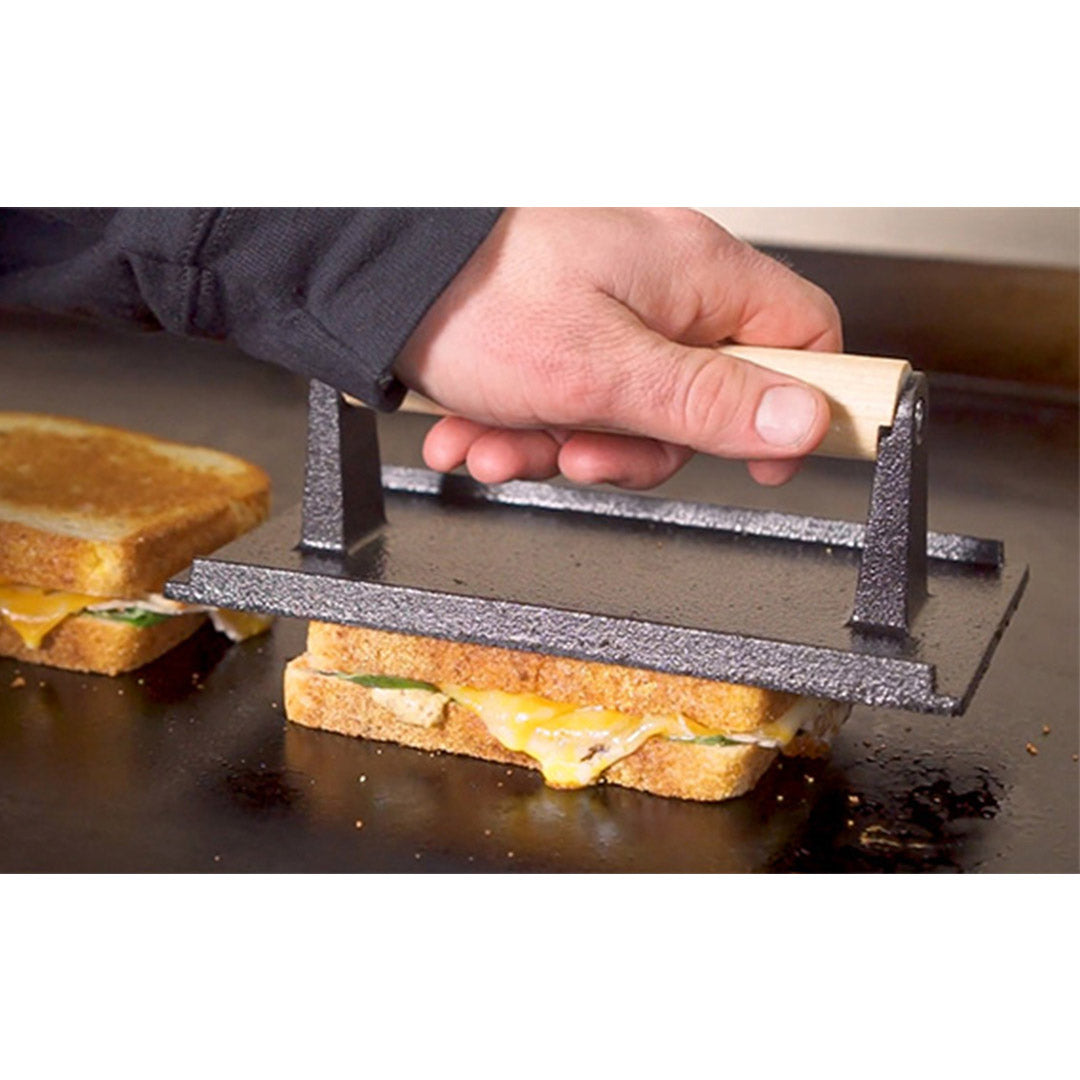 SOGA Cast Iron Bacon Meat Steak Press Grill BBQ with Wood Handle Weight Plate