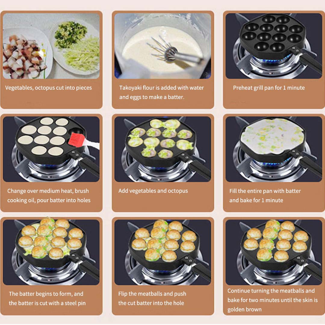 SOGA 2X 18CM Cast Iron Takoyaki Fry Pan Octopus Balls Maker 12 Hole Cavities Grill Mold