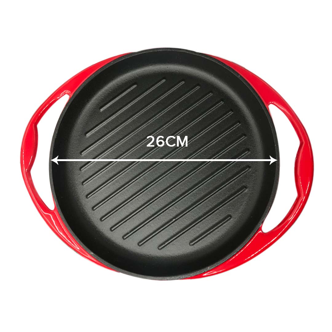 SOGA 2X Enamel Porcelain 26cm Cast Iron Frying Pan Skillet Non-stick Coating Steak Sizzle Platter