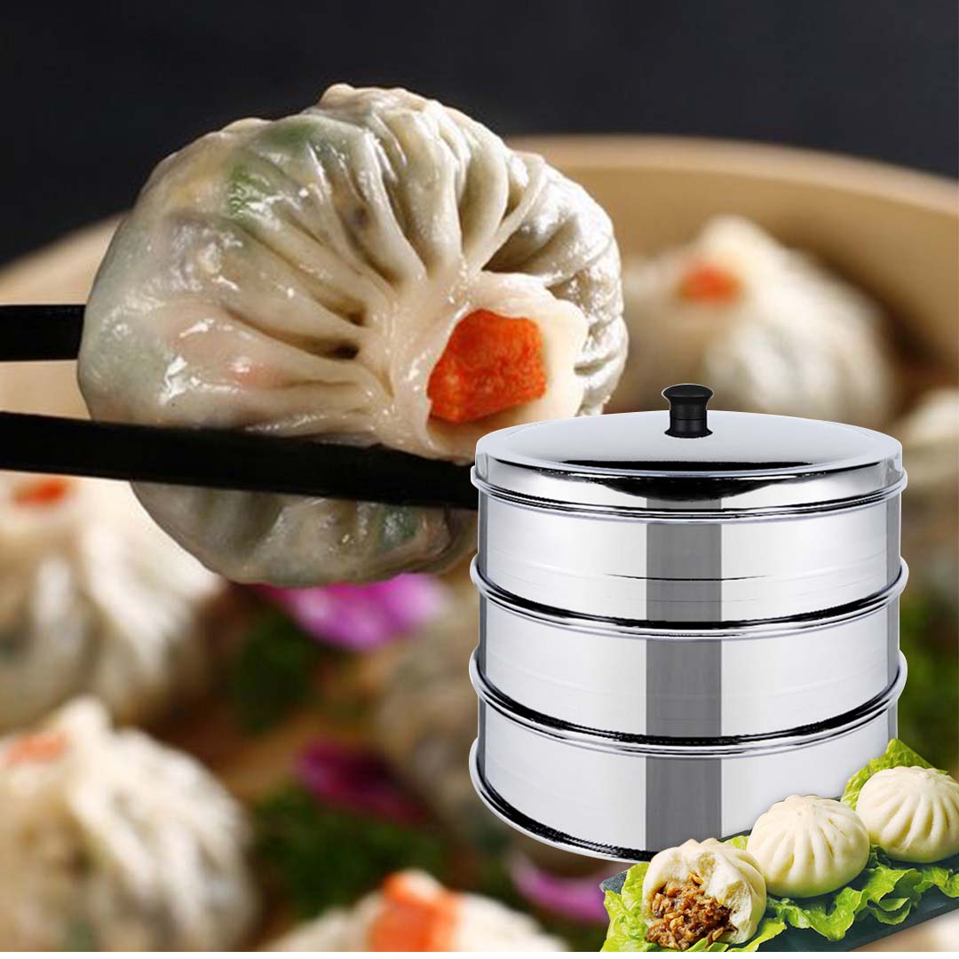 SOGA 3 Tier 25cm Stainless Steel Steamers With Lid Work inside of Basket Pot Steamers