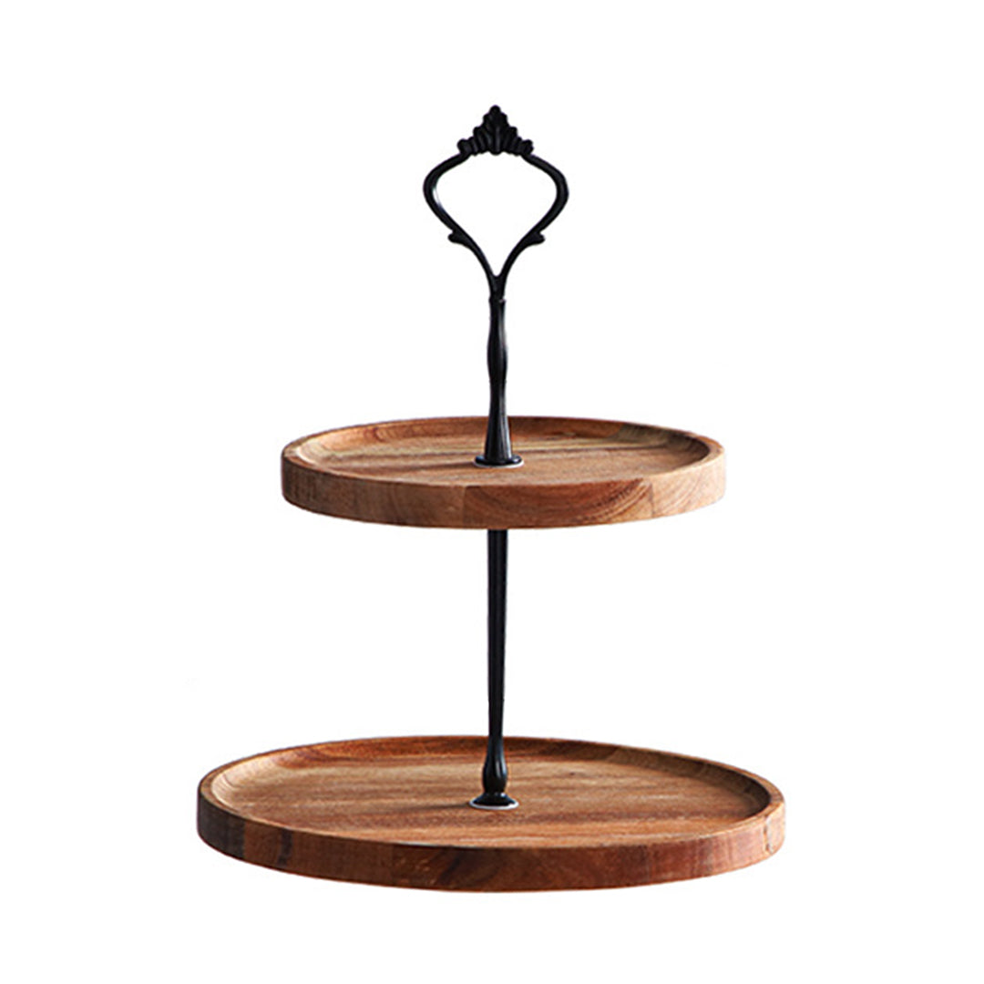 SOGA 15cm 2 Tier Brown Round Wooden Acacia Dessert Tray Cake Snacks Cupcake Stand Buffet Serving Countertop Decor