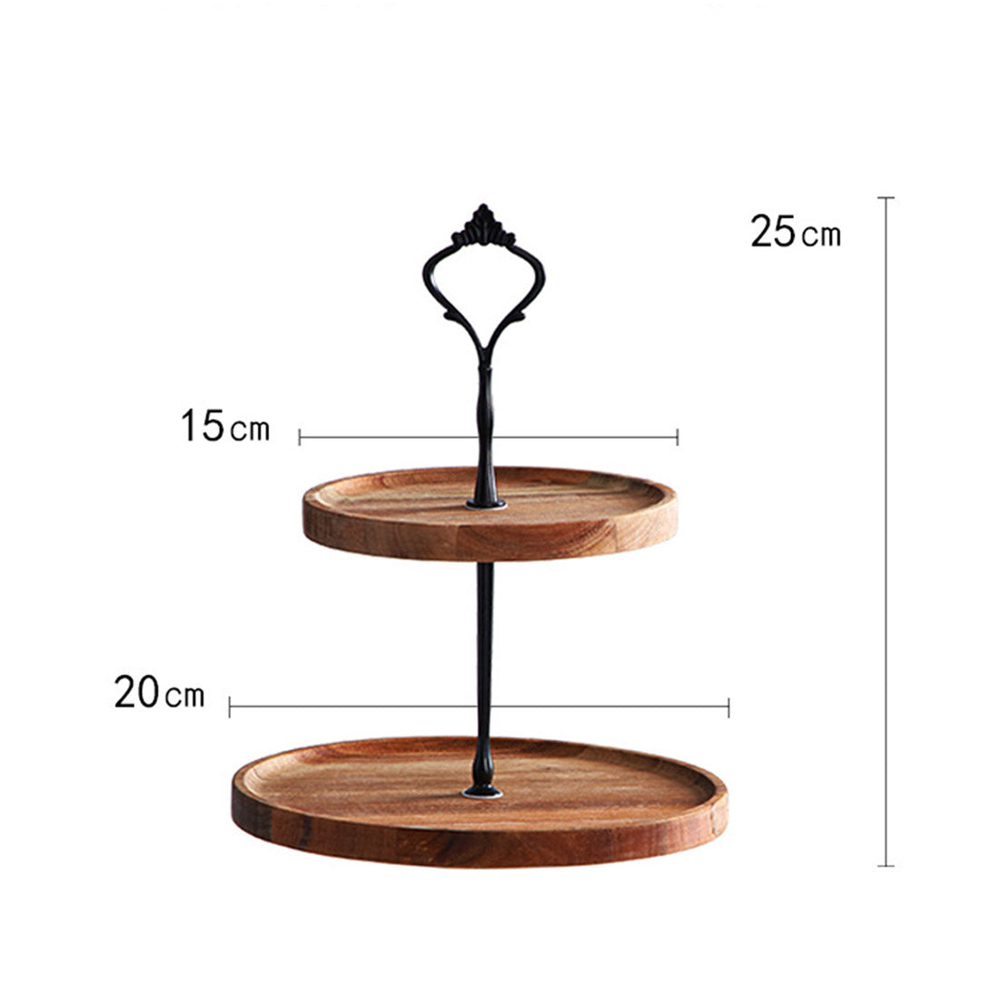SOGA 15cm 2 Tier Brown Round Wooden Acacia Dessert Tray Cake Snacks Cupcake Stand Buffet Serving Countertop Decor
