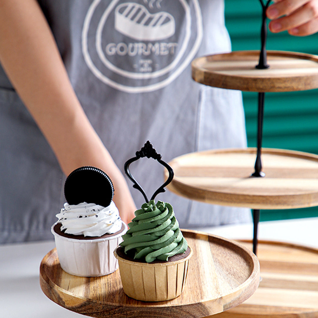 SOGA 15cm 2 Tier Brown Round Wooden Acacia Dessert Tray Cake Snacks Cupcake Stand Buffet Serving Countertop Decor