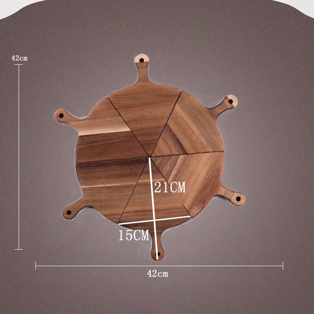 SOGA 2X 6 pcs Brown Round Divisible Wood Pizza Server Food Plate Board Pizza Paddle Cutting Board Home Decor