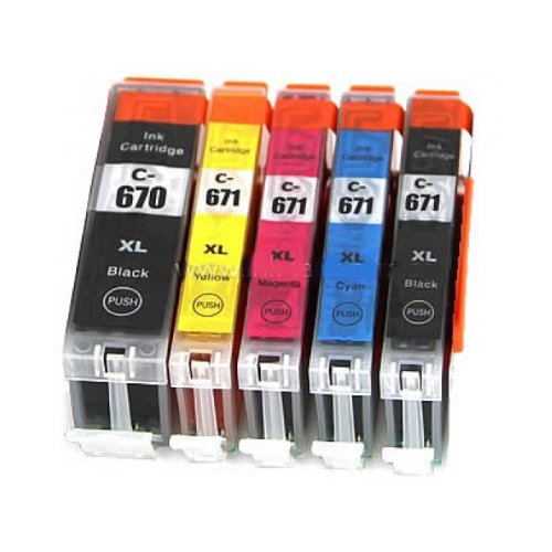 Compatible Premium Ink Cartridges PGI670XL + CLI671XL Bundle - 5 Cartridges - for use in Canon Printers