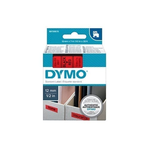 Dymo Blk on Red 12mmx7m Tape - for use in Dymo Printer
