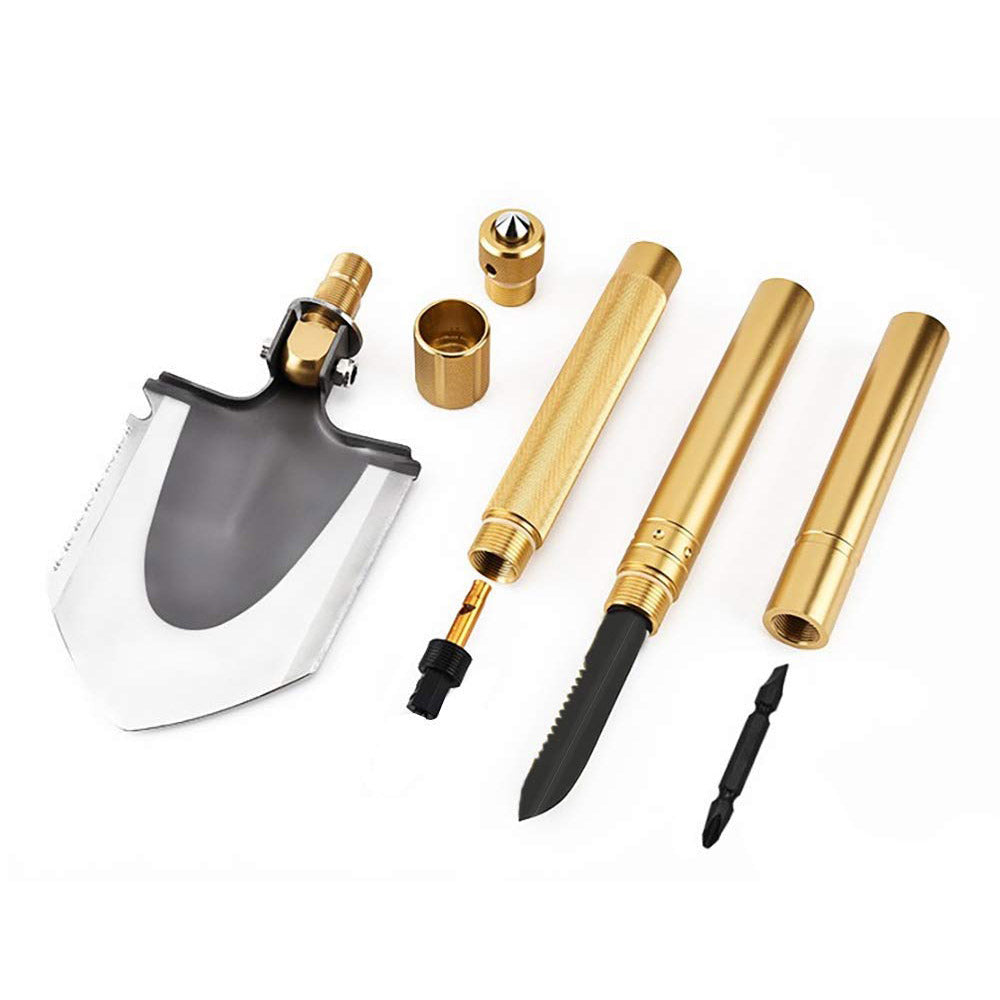 Multifunction Tactical Shovel Folding Camping Survival Tools Military Outdoor Gold