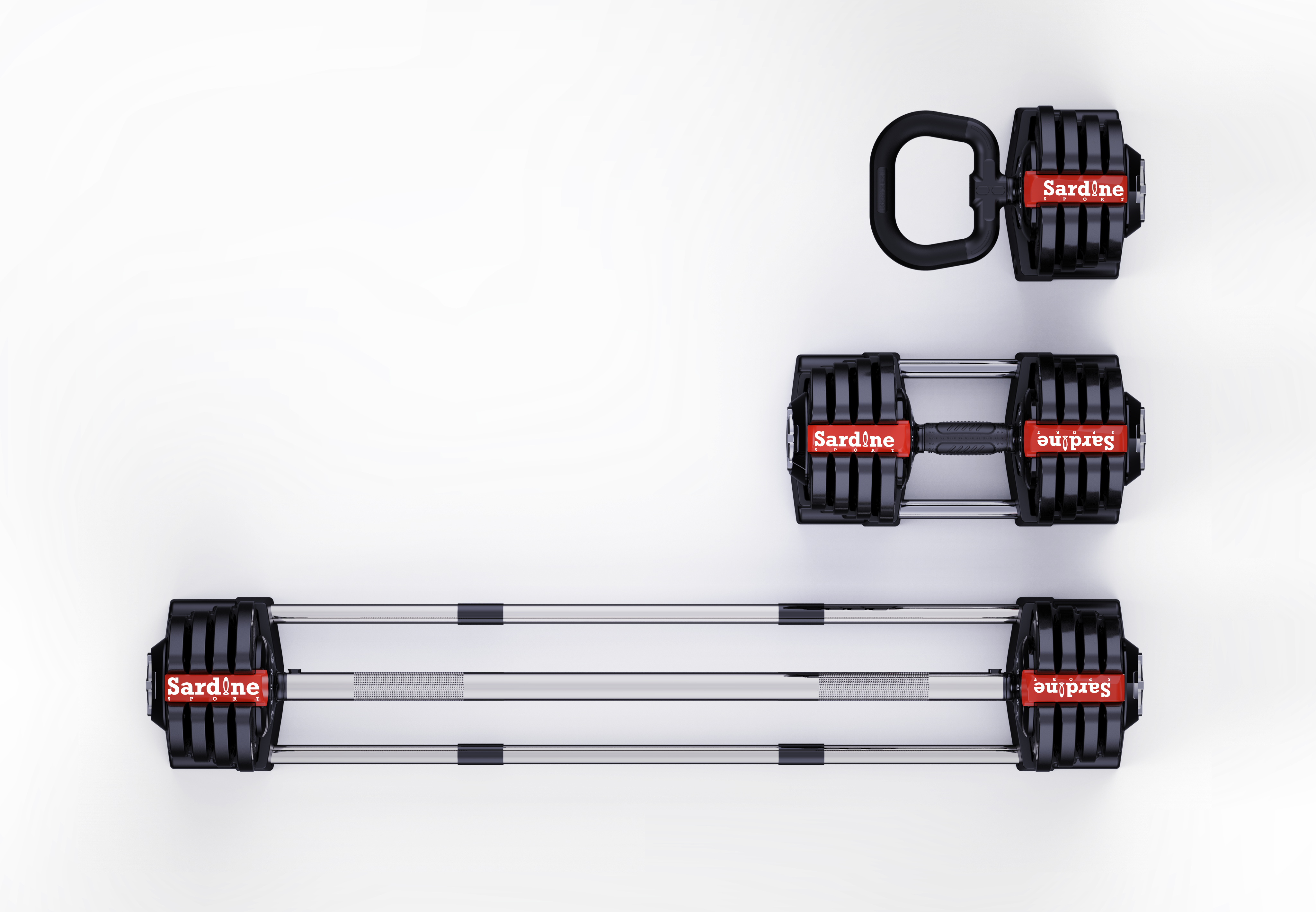 Sardine Sport 3-In-1 Multi-Functional Adjustable Dumbbell With Twist-Lock, All-In-One With Dumbbell-Barbell-Kettlebell, 1.5KG To 18KG, 3LB To 40LB - Pair