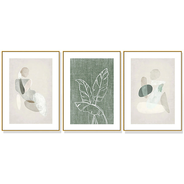 50cmx70cm Abstract body and leaves 3 Sets Gold Frame Canvas Wall Art